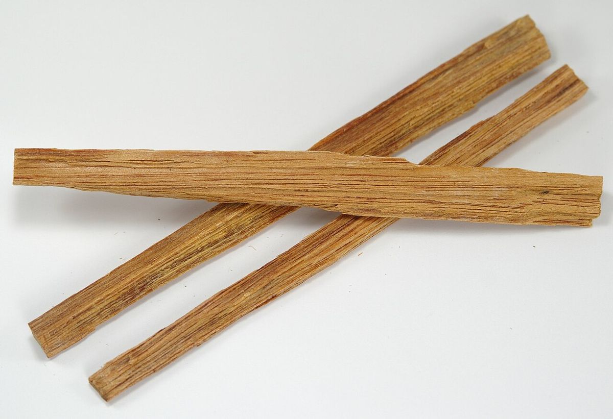 Three slivers of resin-dark pine wood on a white background